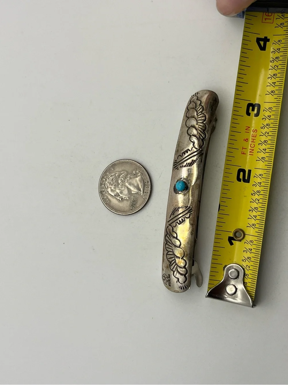 Navajo RB Vintage Sterling Silver & Turquoise Native American Hair Barrette Clip